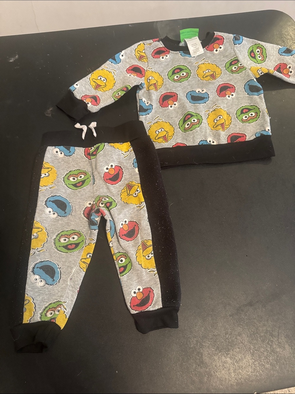 Sesame Street Gray Joggers & Sweatshirt Set with Multicolor Character Faces